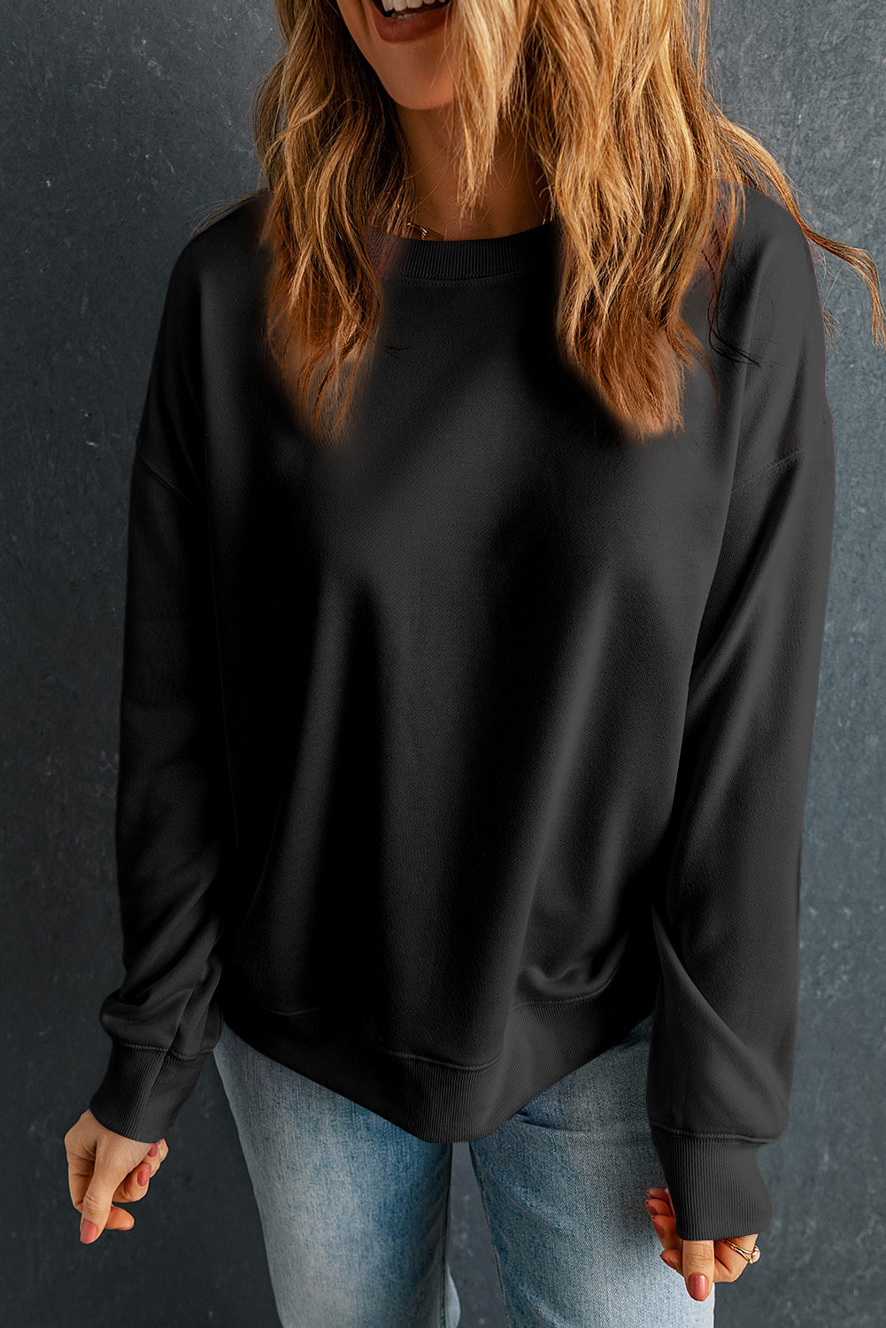 Dark Green Solid Classic Crewneck Pullover Sweatshirt