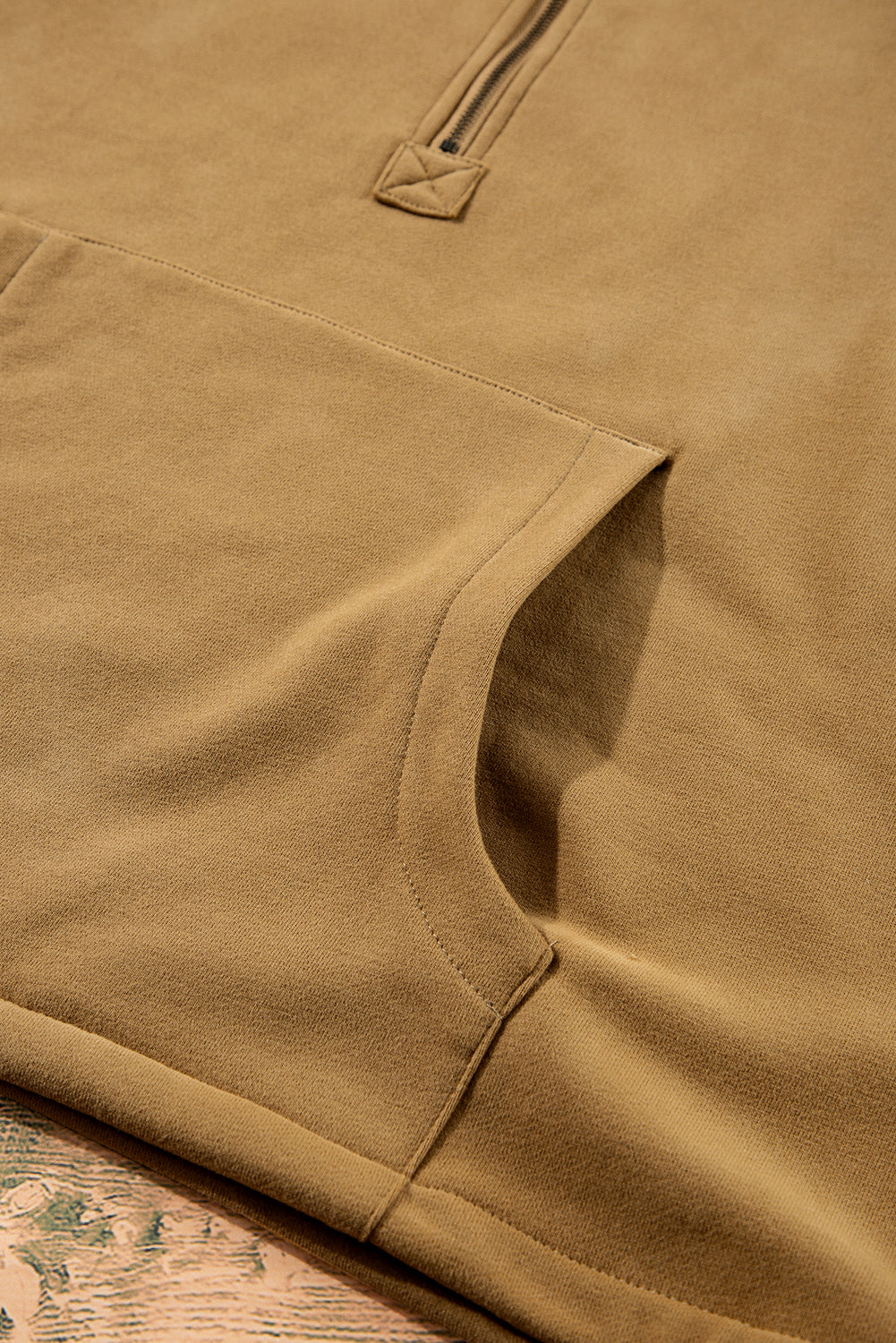 Bonbon Fleece Lined Half Zipper Kangaroo Pockets Loose Hoodie