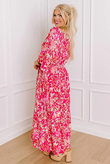 Rose Plus Size Floral V Neck Wide Sleeve Maxi Dress