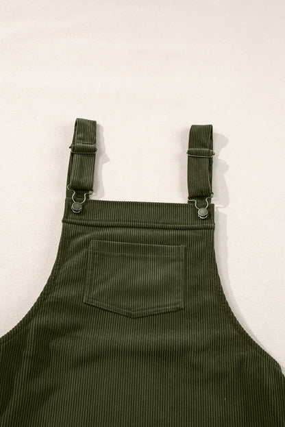 Black Solid Front Pockets Sleeveless Corduroy Overall Dress