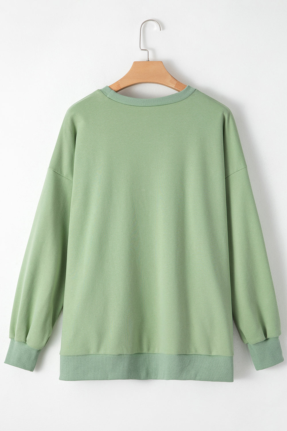 Parchment Solid O Neck High Low Hem Pullover Sweatshirt