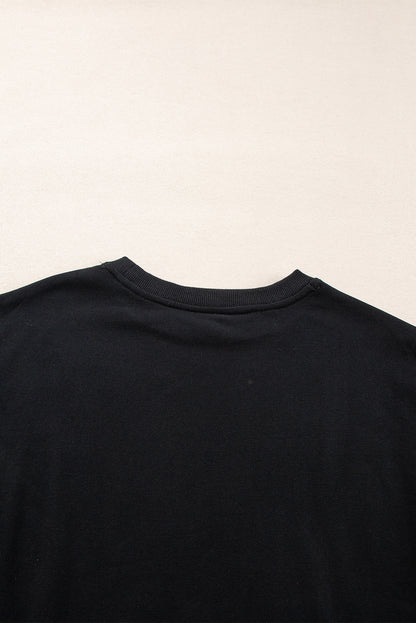 Navy Blue Plain Drop Shoulder Crewneck Pullover Sweatshirt