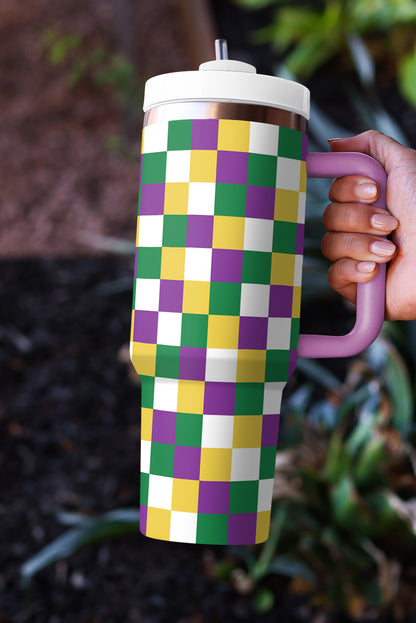 Tillandsia Purple Checkered Print Handle Large Vacuum Cup 40OZ