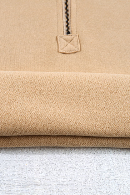 Bonbon Fleece Lined Half Zipper Kangaroo Pockets Loose Hoodie