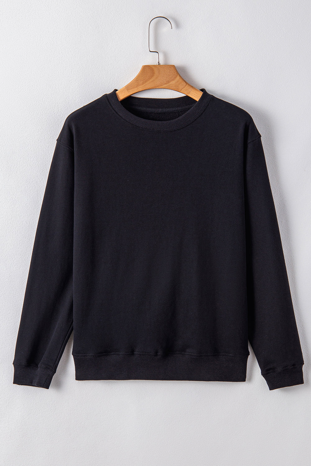 Navy Blue Plain Drop Shoulder Crewneck Pullover Sweatshirt