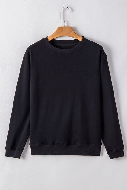 Navy Blue Plain Drop Shoulder Crewneck Pullover Sweatshirt