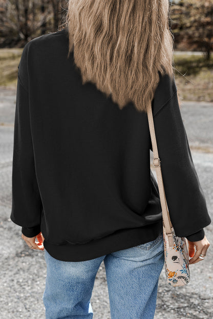 Navy Blue Plain Drop Shoulder Crewneck Pullover Sweatshirt