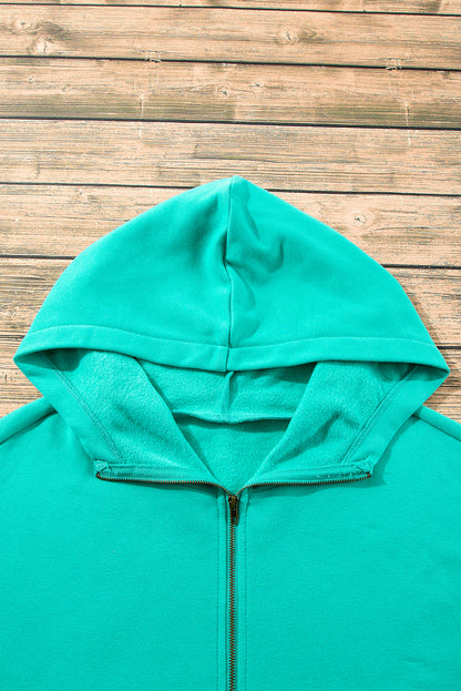 Bonbon Fleece Lined Half Zipper Kangaroo Pockets Loose Hoodie
