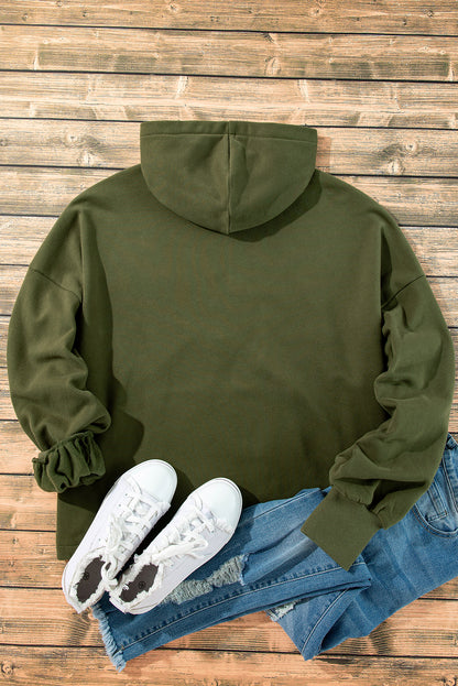 Bonbon Fleece Lined Half Zipper Kangaroo Pockets Loose Hoodie