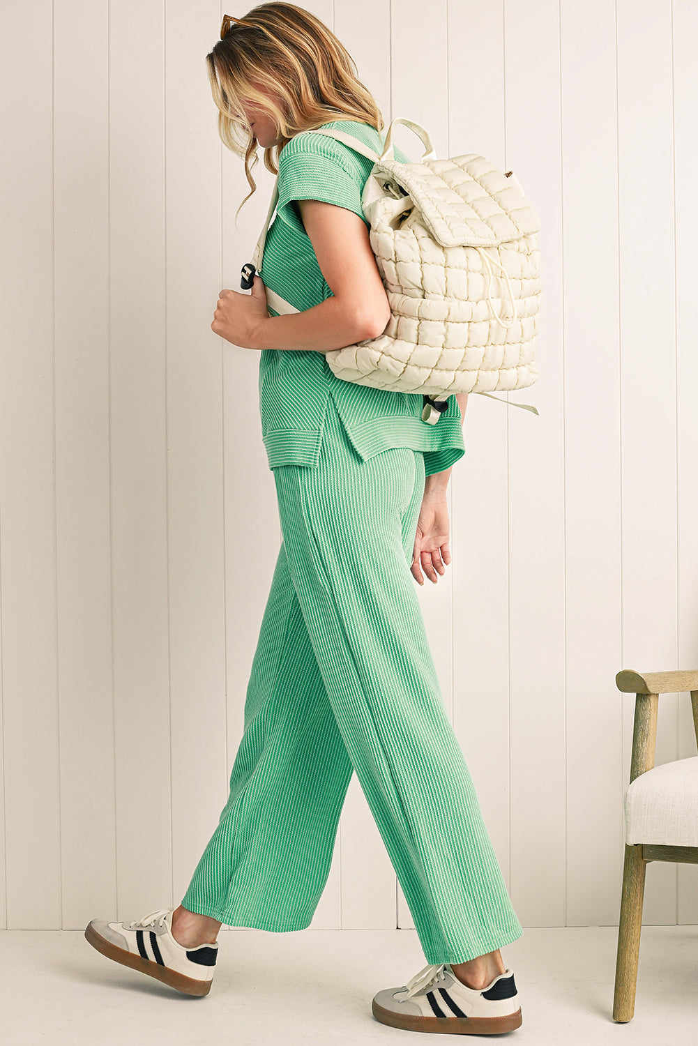 Dusk Blue Solid Flapped Quilted Puffer Backpack