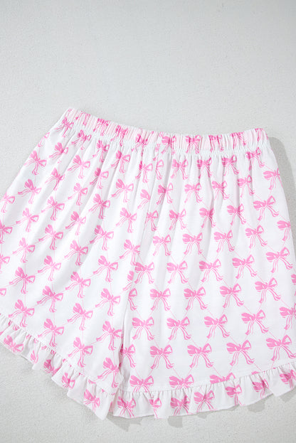 Green Clover Printed Short Sleeve and Ruffled Shorts Pajama Set