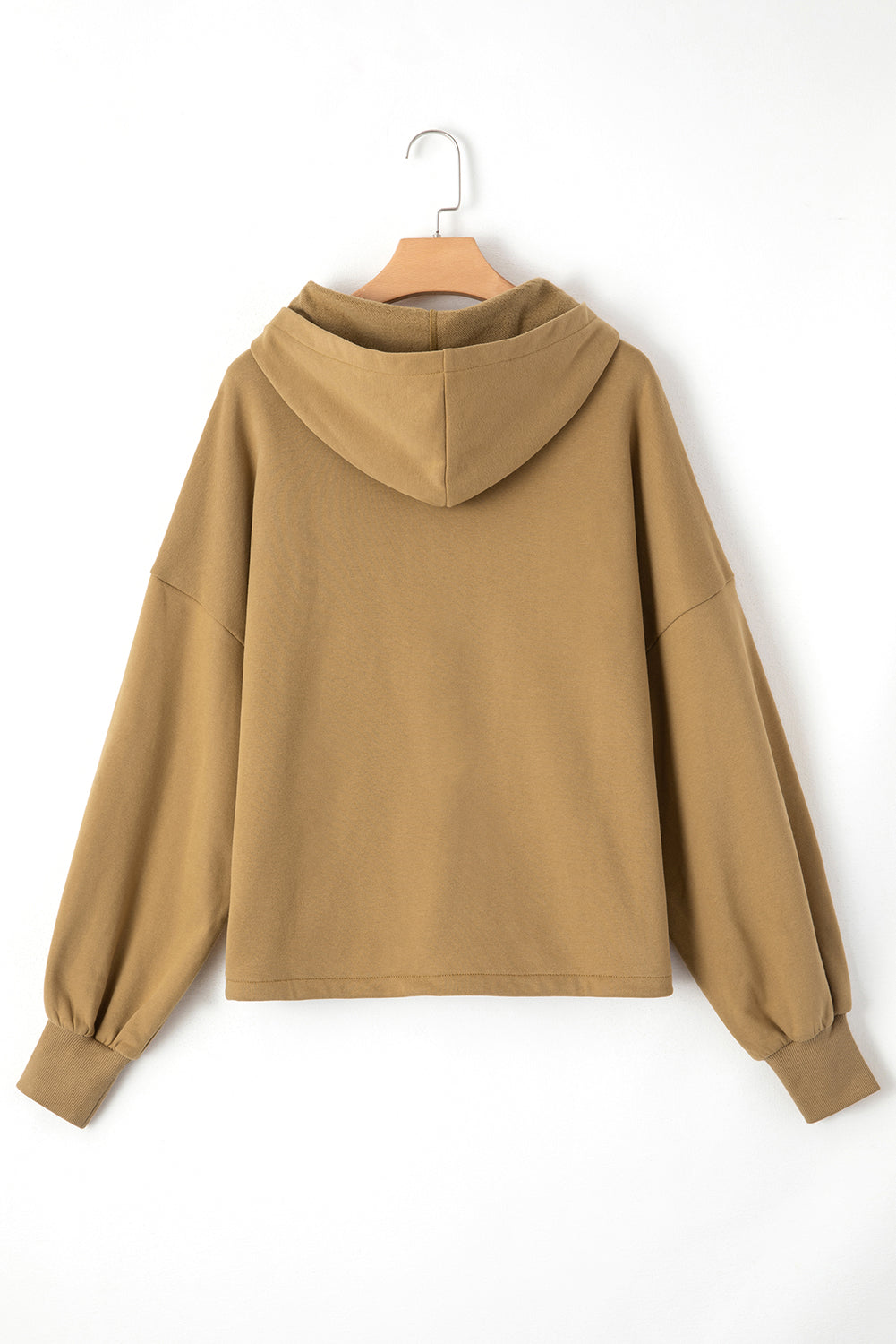 Bonbon Fleece Lined Half Zipper Kangaroo Pockets Loose Hoodie