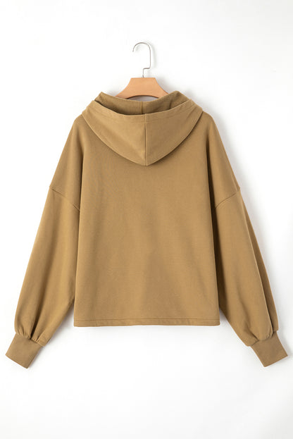 Bonbon Fleece Lined Half Zipper Kangaroo Pockets Loose Hoodie