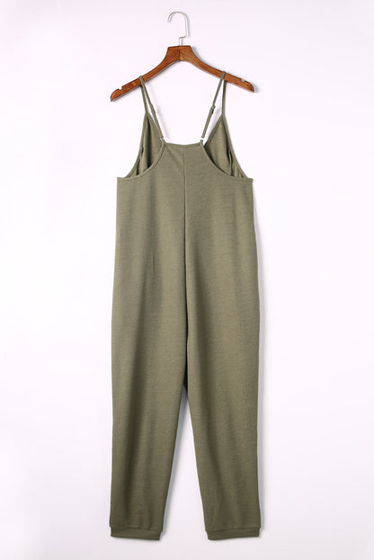 Gray Textured Sleeveless V-Neck Pocketed Casual Jumpsuit