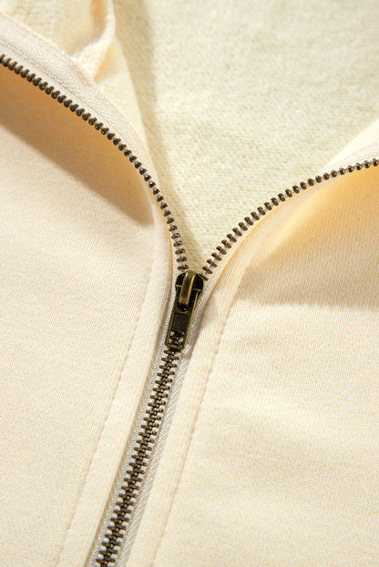 Bonbon Fleece Lined Half Zipper Kangaroo Pockets Loose Hoodie