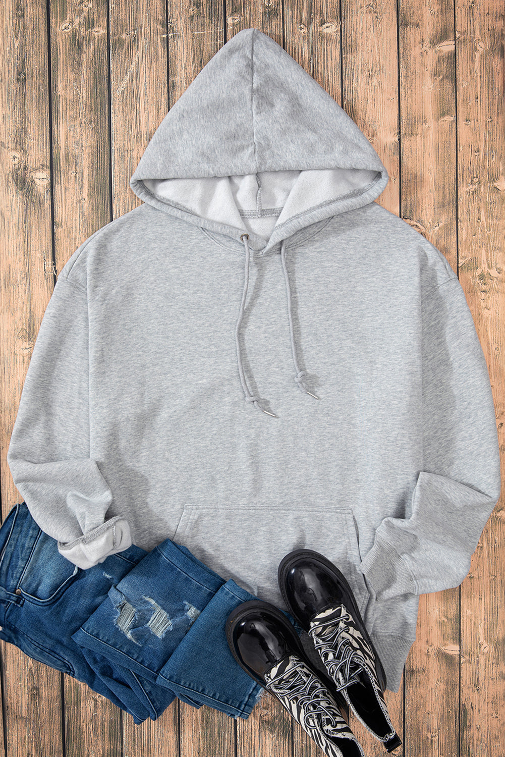 Bonbon Fleece Lined Kangaroo Pocket Drawstring Chunky Hoodie