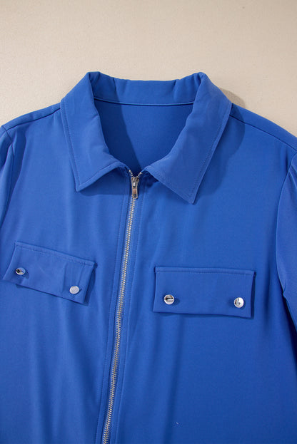 Red Dahlia Collar Tab Sleeve Zip Up Flap Detail Jacket