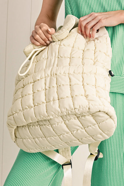 Dusk Blue Solid Flapped Quilted Puffer Backpack