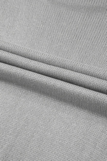 Gray Solid Color Thumbhole Sleeve Ribbed Edge Sweater