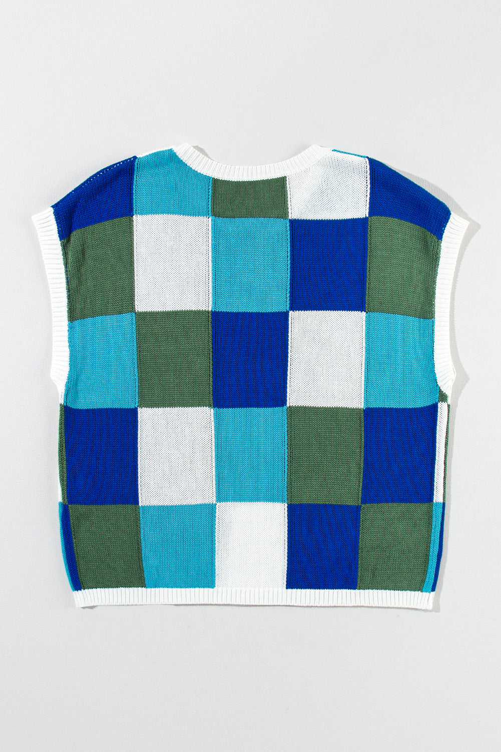 Dark Green Color Block Cap Sleeve Sweater