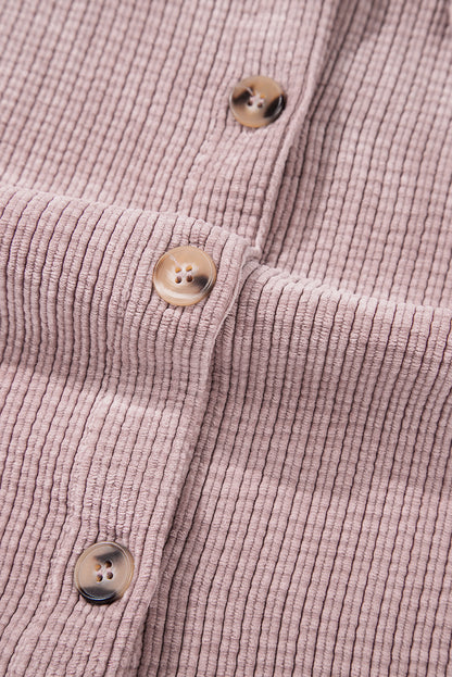 Black Corduroy Flap Pocket Button Up Shacket