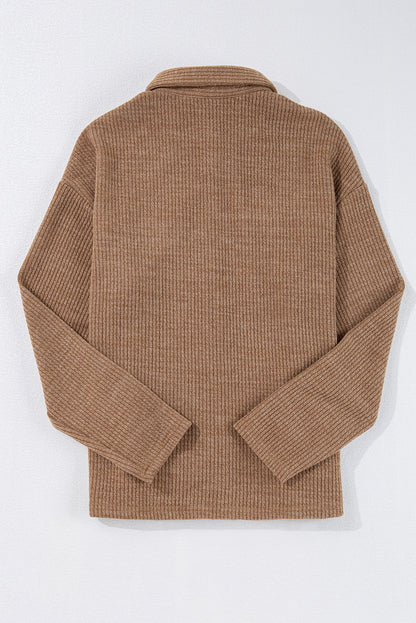 Black Solid Color Corduroy Buttoned Long Sleeve Shacket