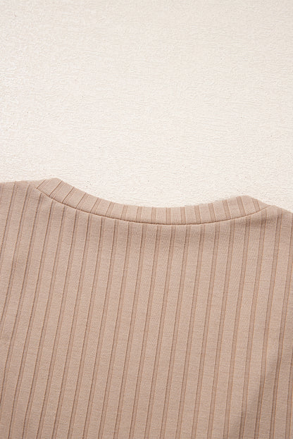 Strawberry Pink Ribbed Knit V Neck Long Sleeve Slim Fit Top