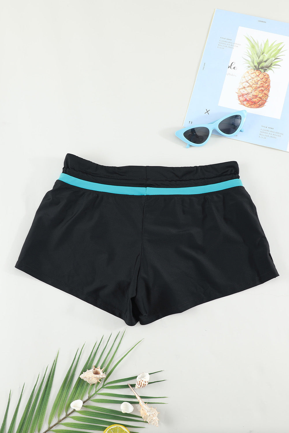 Violet Strap Trim Black Women Swim Boardshort