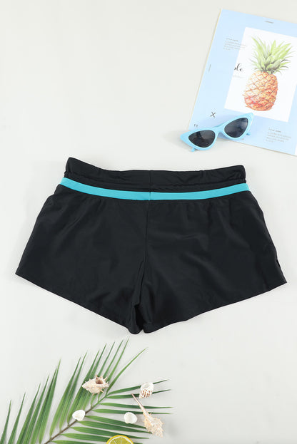 Violet Strap Trim Black Women Swim Boardshort