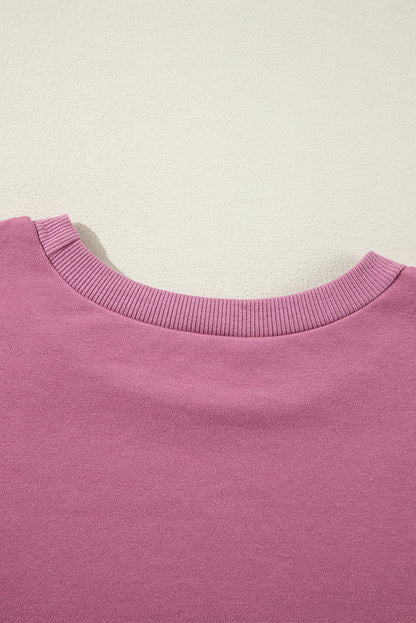 Parchment Solid O Neck High Low Hem Pullover Sweatshirt