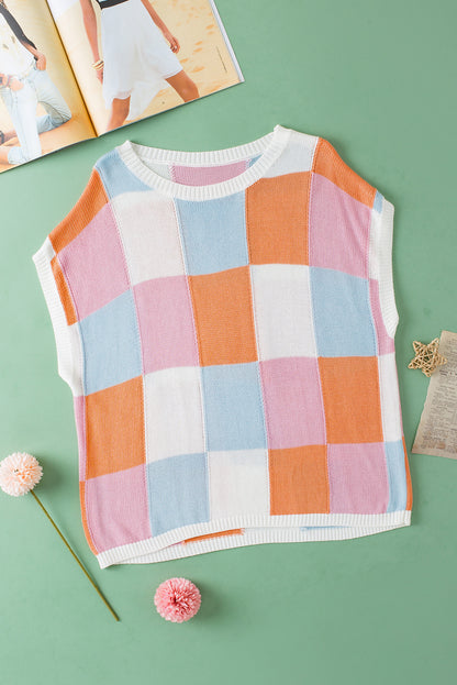 Dark Green Color Block Cap Sleeve Sweater