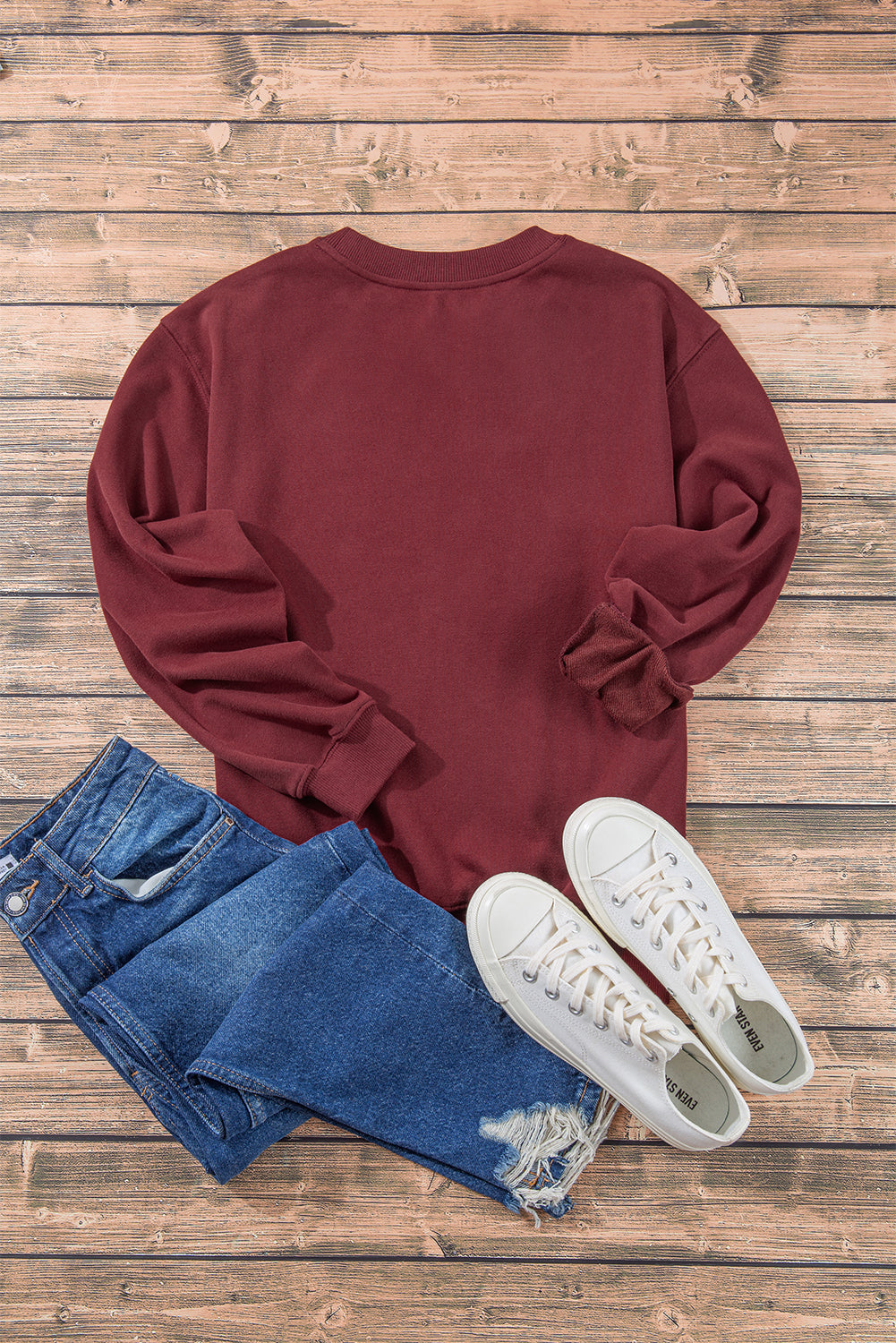 Navy Blue Plain Drop Shoulder Crewneck Pullover Sweatshirt