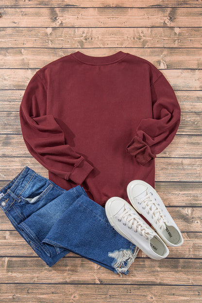 Navy Blue Plain Drop Shoulder Crewneck Pullover Sweatshirt