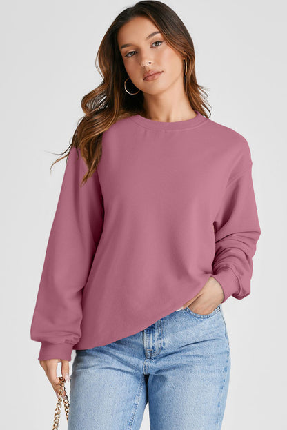 Navy Blue Plain Drop Shoulder Crewneck Pullover Sweatshirt