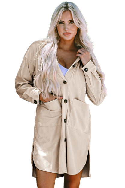 Jungle Green Oversized Corduroy Contrast Hooded Shacket