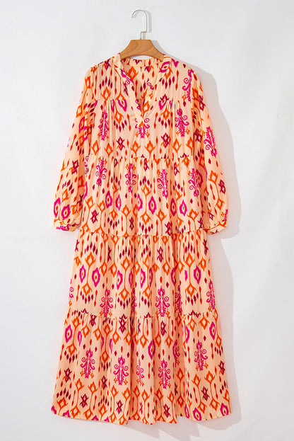 Blue Western Abstract Geometric Printed Maxi Dress