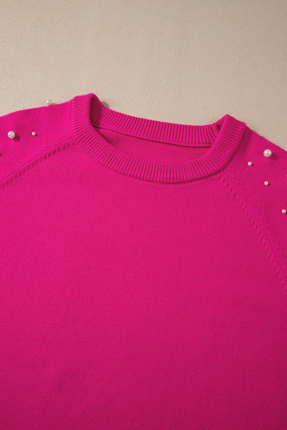 Strawberry Pink Pearled Decor Raglan Sleeve Plus Size Sweater