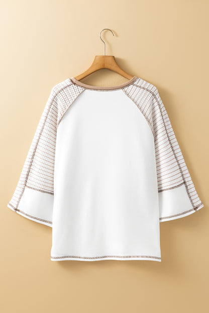 Black Striped Bracelet Sleeve Raglan Patchwork Top