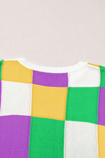 Dark Green Color Block Cap Sleeve Sweater