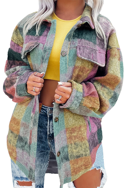 Multicolor Brushed Plaid Plus Size Shacket