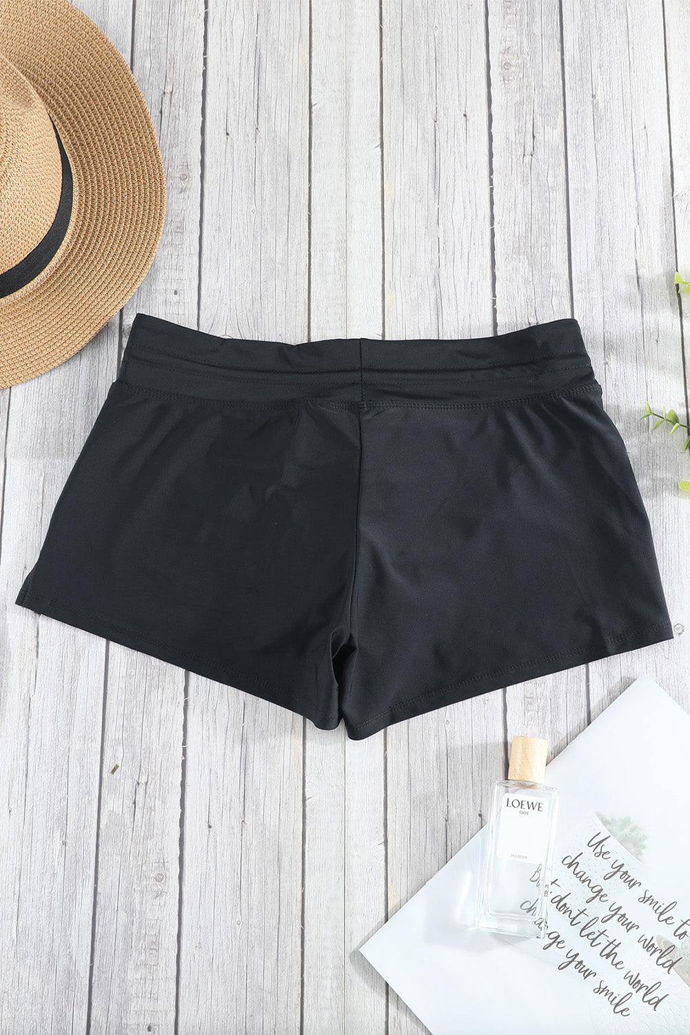 Violet Strap Trim Black Women Swim Boardshort
