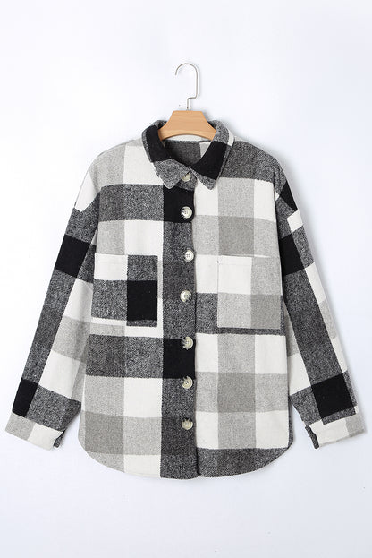 Gray Plus Size Checkered Button-Up Shacket