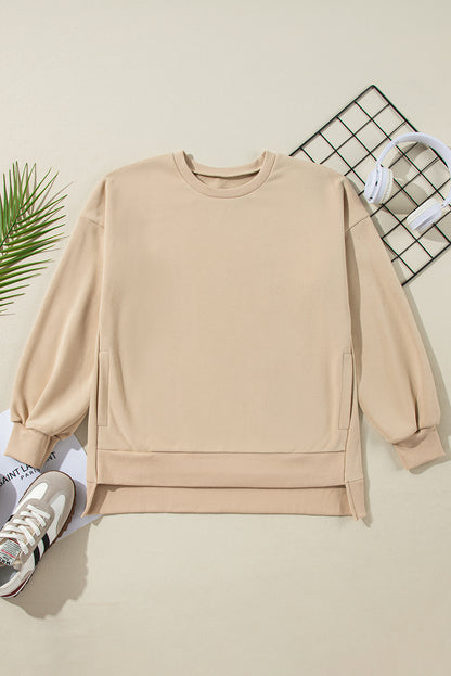 Valerian Solid Fleece Lined Drop Shoulder High Low Sweatshirt