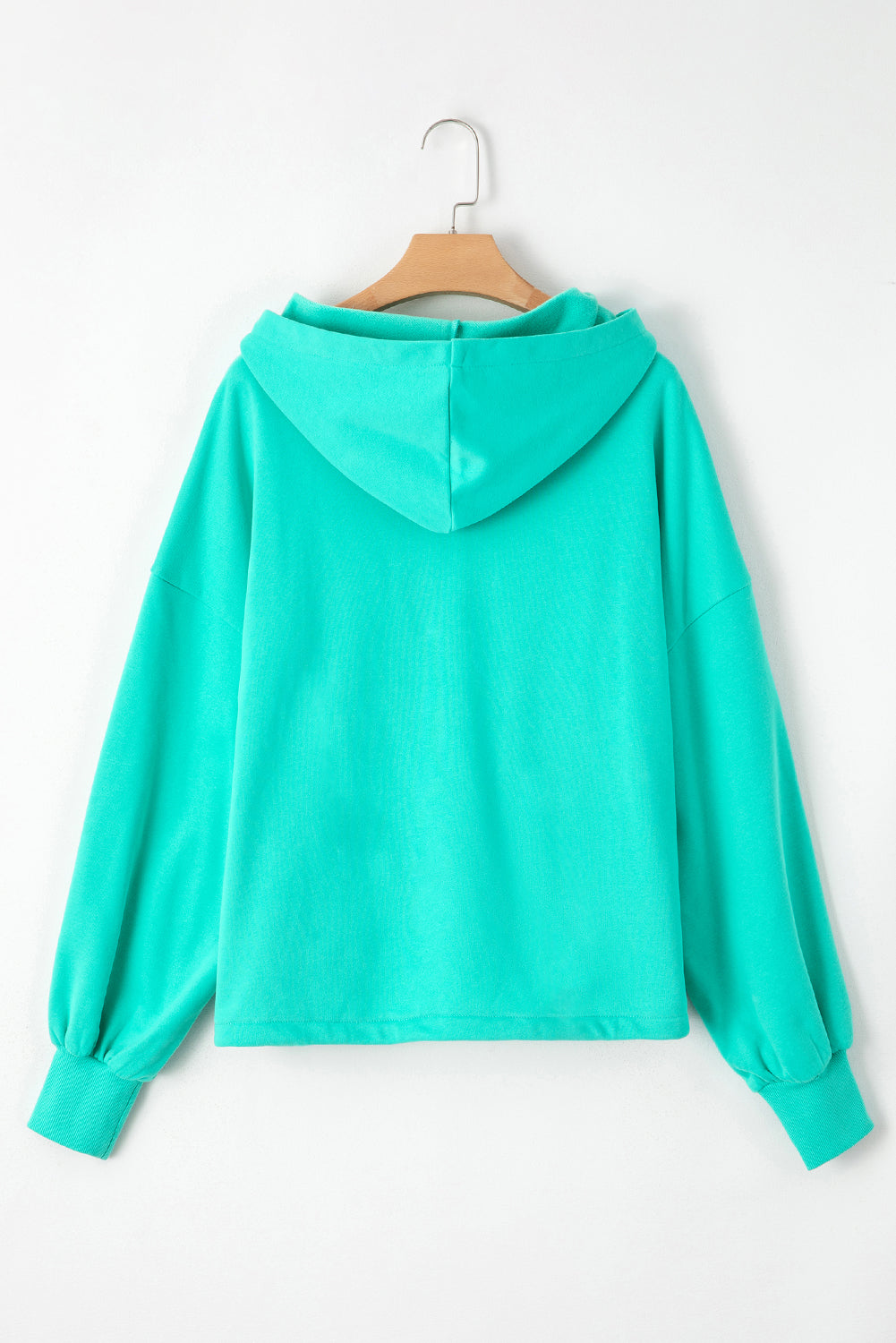 Bonbon Fleece Lined Half Zipper Kangaroo Pockets Loose Hoodie