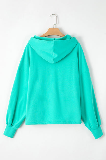 Bonbon Fleece Lined Half Zipper Kangaroo Pockets Loose Hoodie