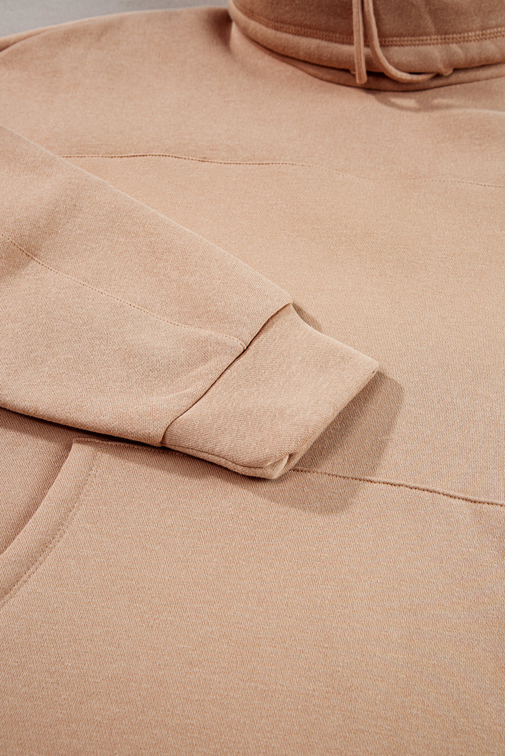 Apricot Drawstring Turtleneck Dolman Sleeve Sweatshirt