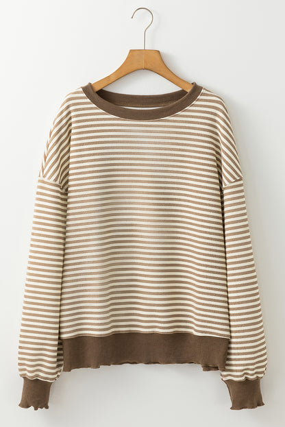 Pink Stripe Loose Drop Shoulder Long Sleeve Top