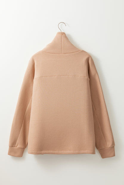 Apricot Drawstring Turtleneck Dolman Sleeve Sweatshirt