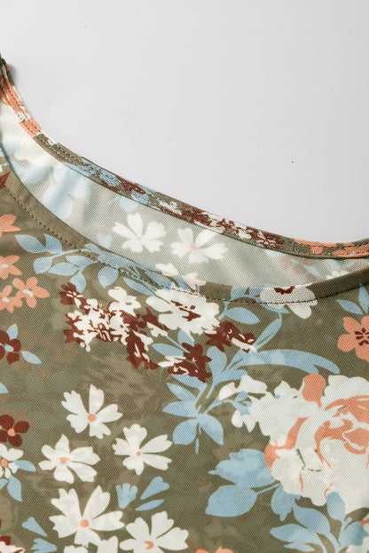 Black Floral Print Mesh Fitted Long Sleeve Top