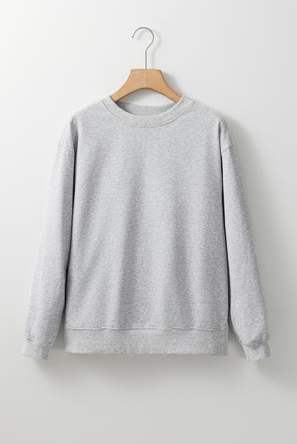 Navy Blue Plain Drop Shoulder Crewneck Pullover Sweatshirt